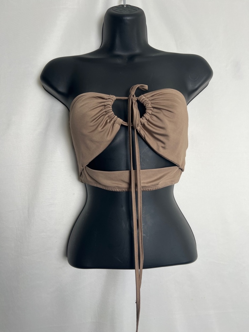 Adika Taupe Cut-Out Tie Front Bandeau Top